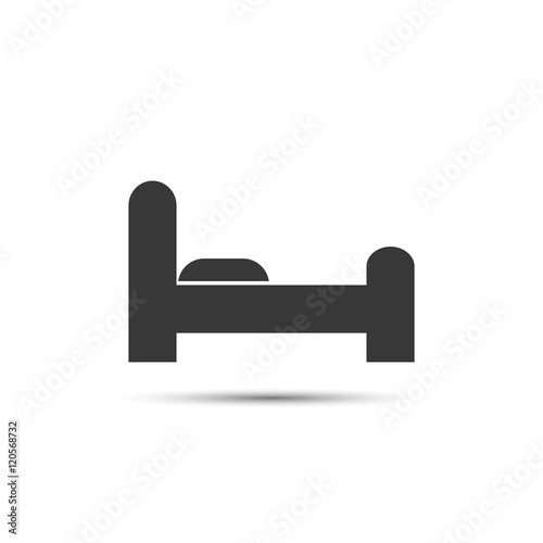 Black hotel icon. Flat bed illustration. Bed simple sign with shadow. Vector isolated object. © tatianasun