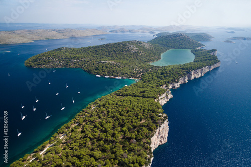 Fototapeta Naklejka Na Ścianę i Meble -  Aerial view of Telascica nature park and Slano lake in Croatia