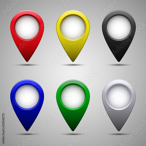 Free Download Colored map pointer set. Different color pointers with empty place or blank. Collection for location maps. Mark icon. Sign for navigation. Index location on map. Vector isolated illustration. - GFXLoad