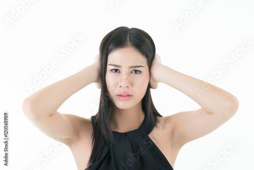 a young asian woman doesn't wanna hear anything