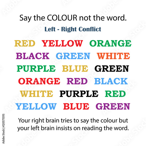 Say the colour not the word - left brain right brain conflict chart, for  medical examinations Stock Vector | Adobe Stock