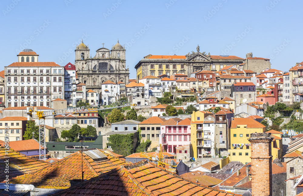background panoramic view of the buildings and roofs of the old town of Porto, Portugal
