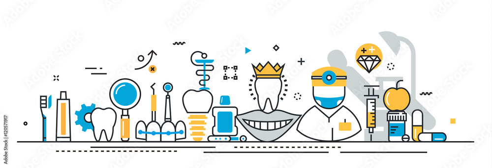 Flat line vector design concept of stomatology and dentist, dental ...