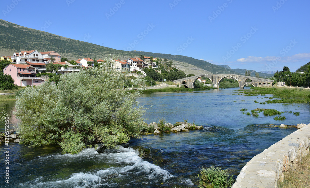 Arslanagica Most over Trebisnjica River in Trebinje, Bosnia, also known since 1993 as Perovica Bridge. Built by Ottomans in 1574.