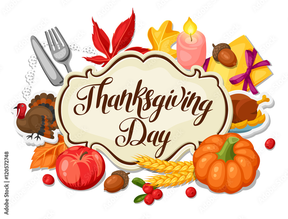 Thanksgiving Day greeting card. Background with autumn and holiday objects Thanksgiving Day greeting card. Background with autumn and holiday objects