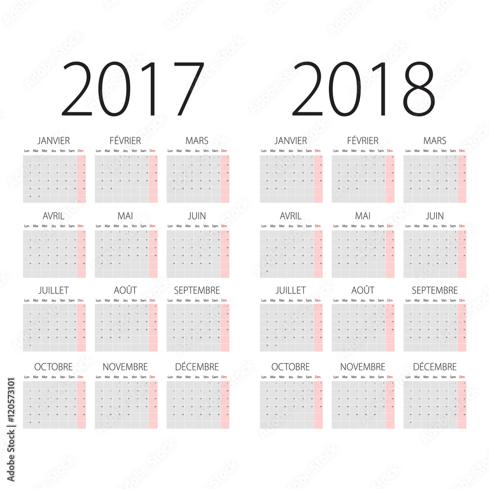 2017 and 2018 years French vector calendar. 2017 and 2018 years French vector calendar.