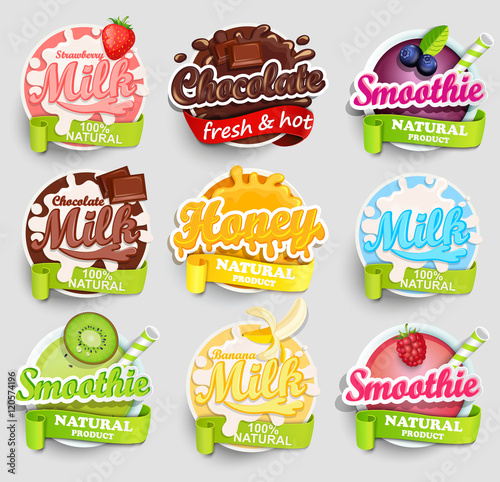 Set of nine labels splash.