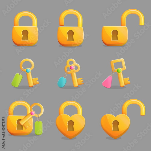 Golden locks and keys with charms