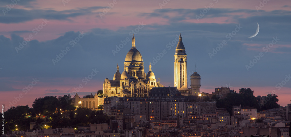 Naklejka premium Basilique of Sacre coeur at night, Paris, France