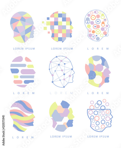 Thinking Inside Human Head Different Abstract Design Pastel Icons