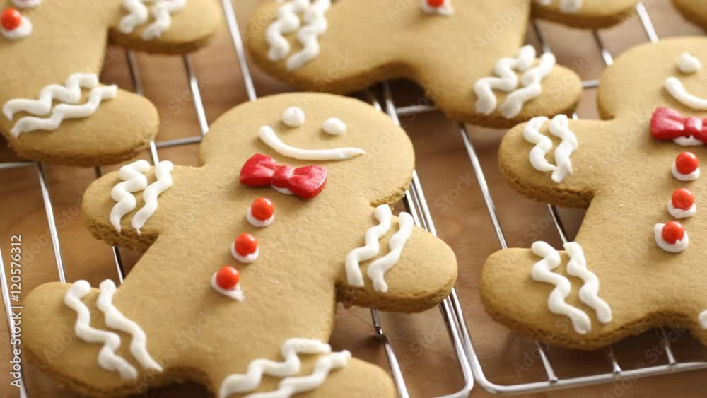 Closeup of homemade gingerbread cookies on cooling racks