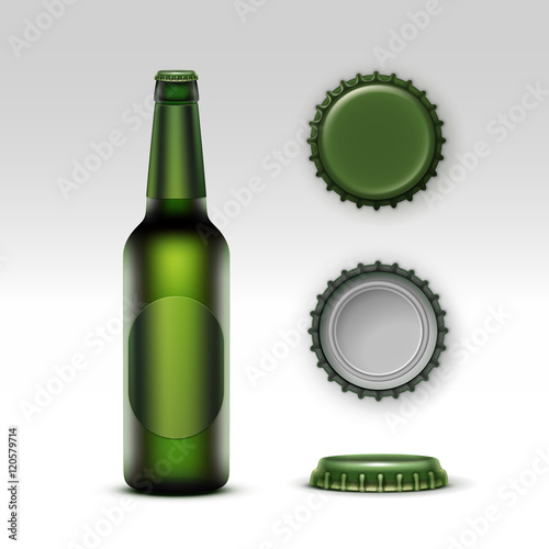 Creen Bottle Beer with Green label and Set of Caps