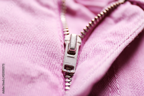 Detail of zipper on denim cloth