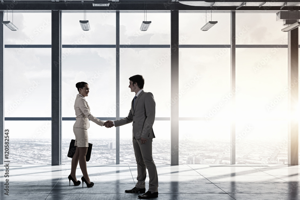 Business partners handshake . Mixed media Business partners handshake . Mixed media