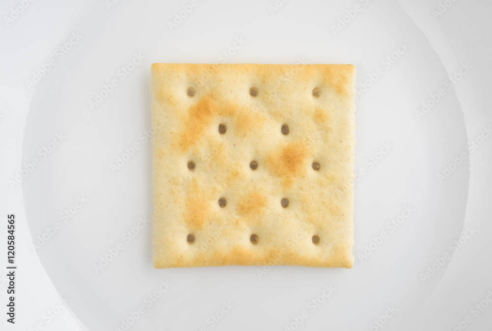 Close view of saltine cracker on a plate.