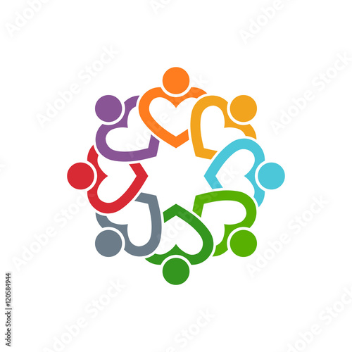 Group of People Eight Friends Hearts. Vector Graphic Design