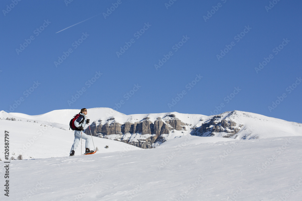 woman hiking in the snow
