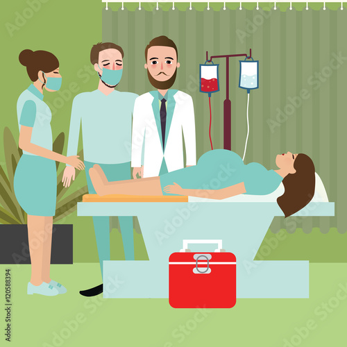woman in hospital prepare for delivering giving birth baby labor process with doctor