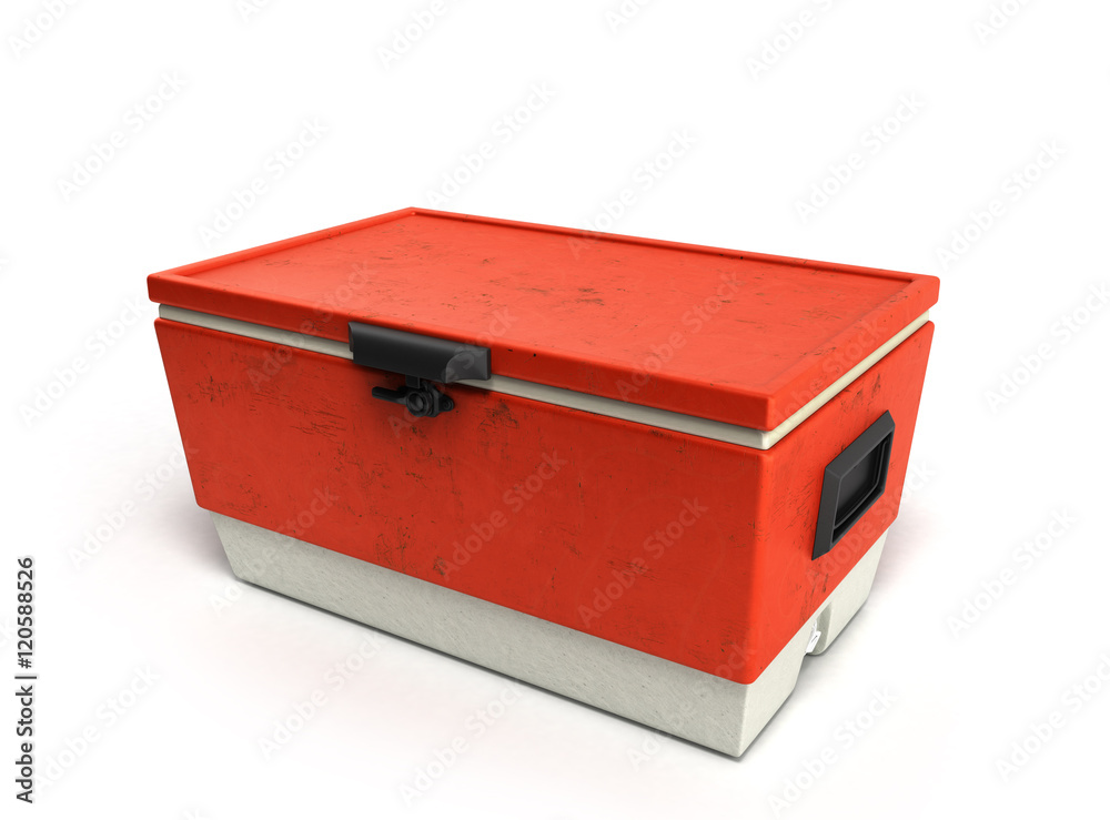 beach refrigerator Cooler red 3d render on a white background