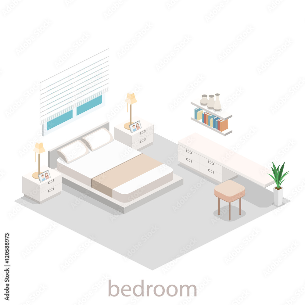 modern bedroom design in isometric style. modern bedroom design in isometric style.