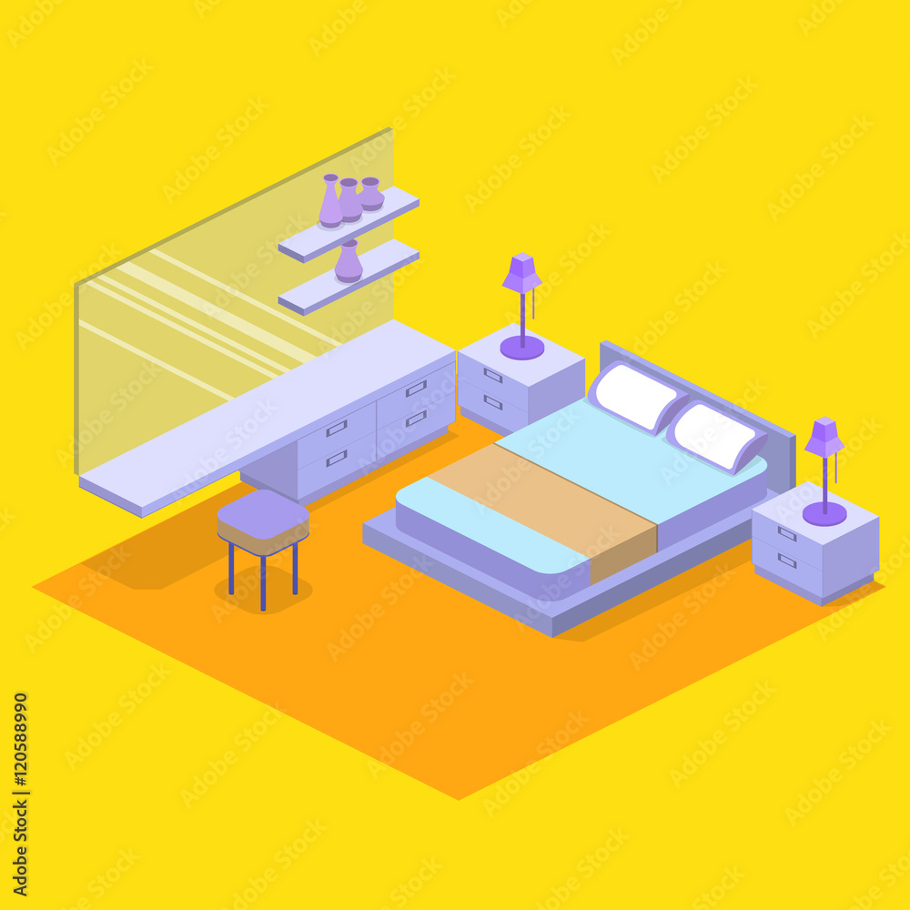 modern bedroom design in isometric style. modern bedroom design in isometric style.