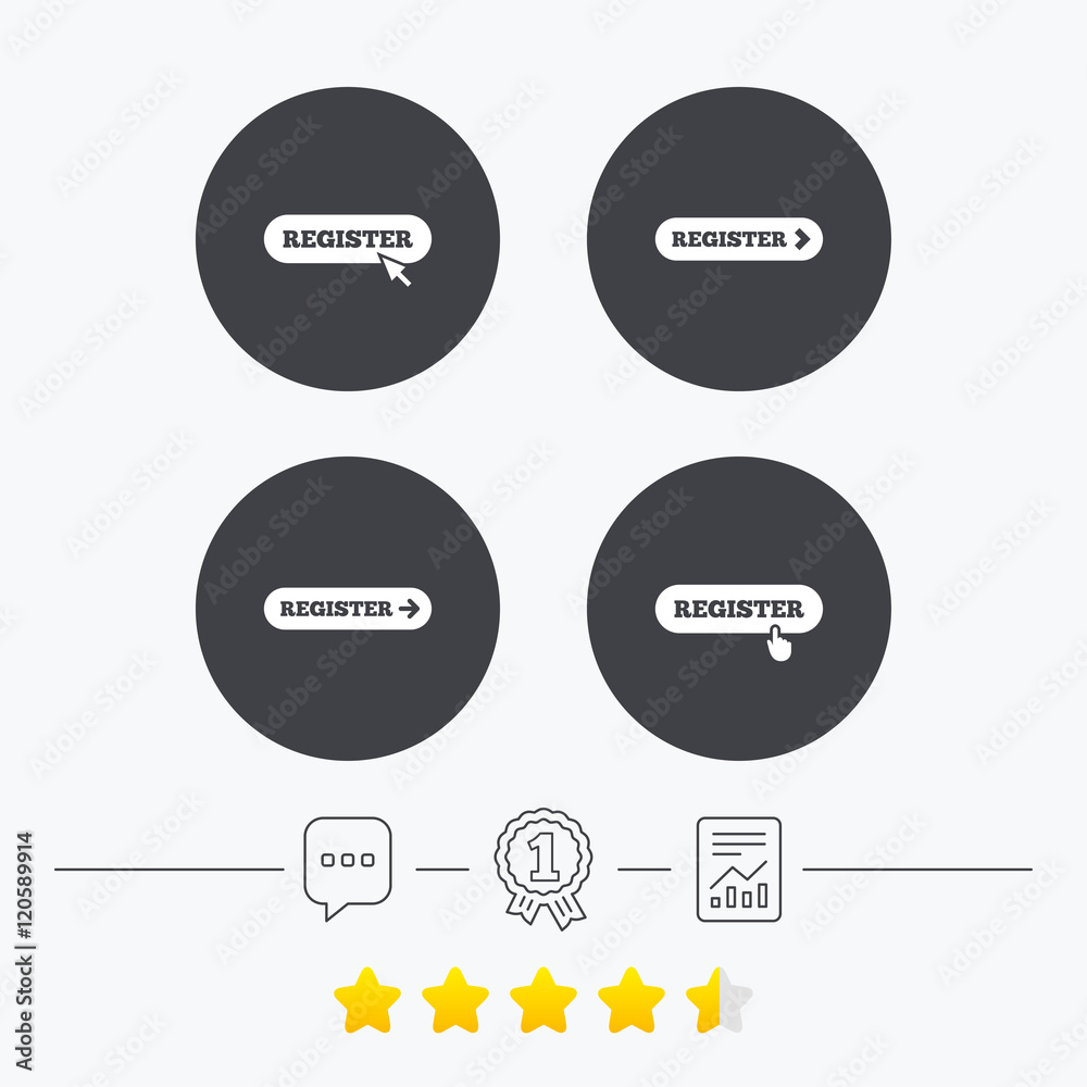 Register with hand pointer icon. Mouse cursor. Register with hand pointer icon. Mouse cursor.