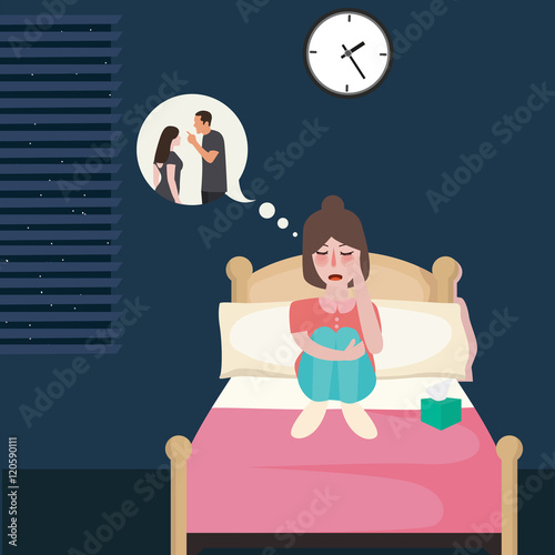 woman girl cry in bed broken heart with her couple