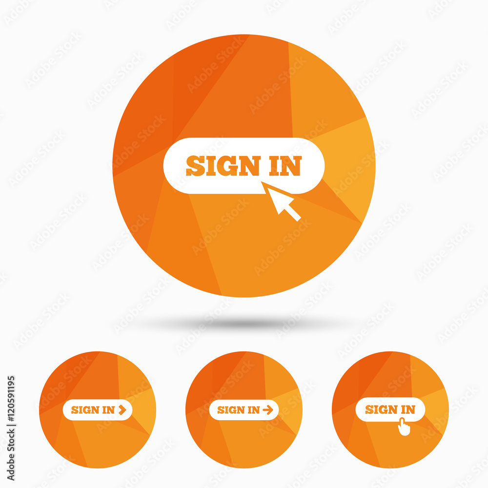 Sign in icons. Login with arrow, hand pointer. Sign in icons. Login with arrow, hand pointer.