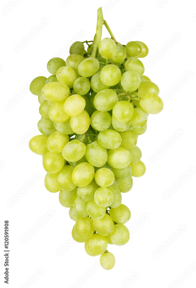 bunch of ripe and juicy green grapes close-up on a white backgro