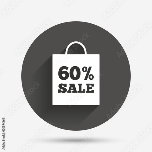 60 percent sale bag tag sign icon.