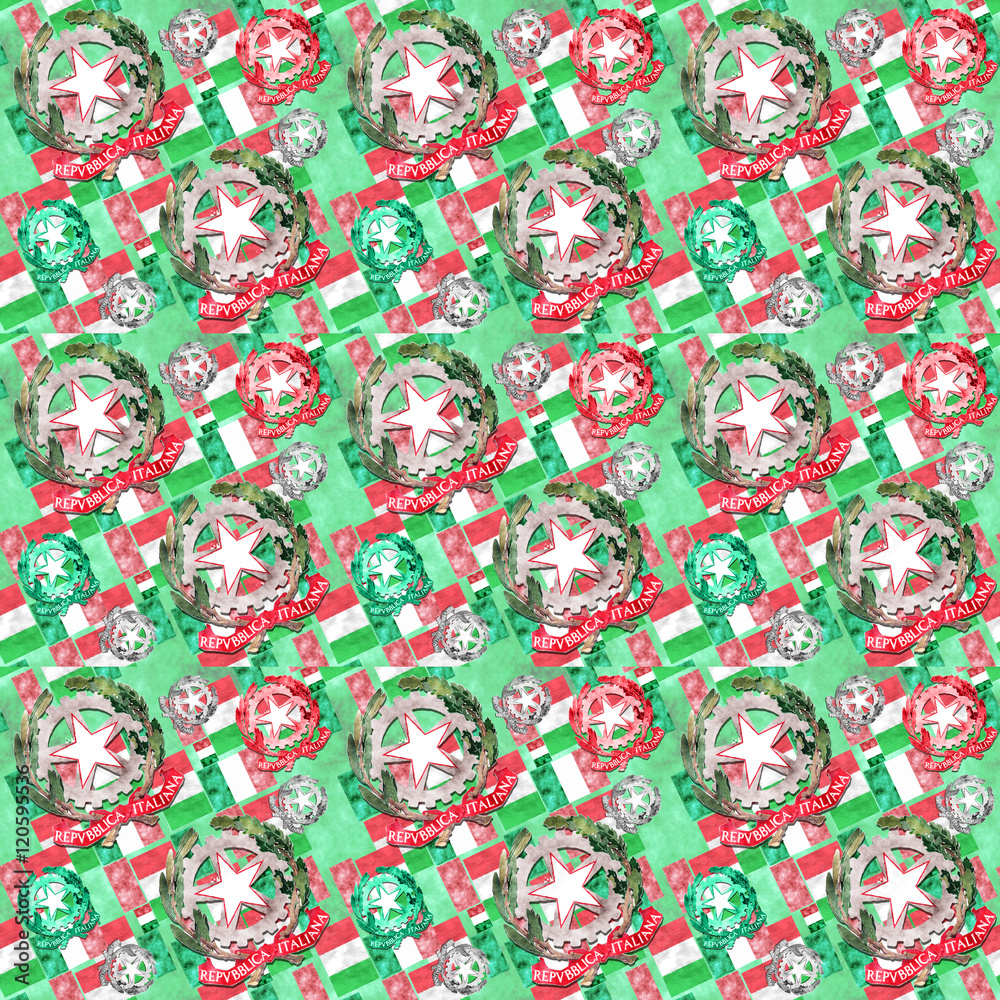 Italian flag and coat of arms seamless pattern.Flag and coat of arms of Italy background, usable for decoration, textile or paper prints, scrapbooks,planner supplies. Italian flag and coat of arms seamless pattern.Flag and coat of arms of Italy background, usable for decoration, textile or paper prints, scrapbooks,planner supplies.