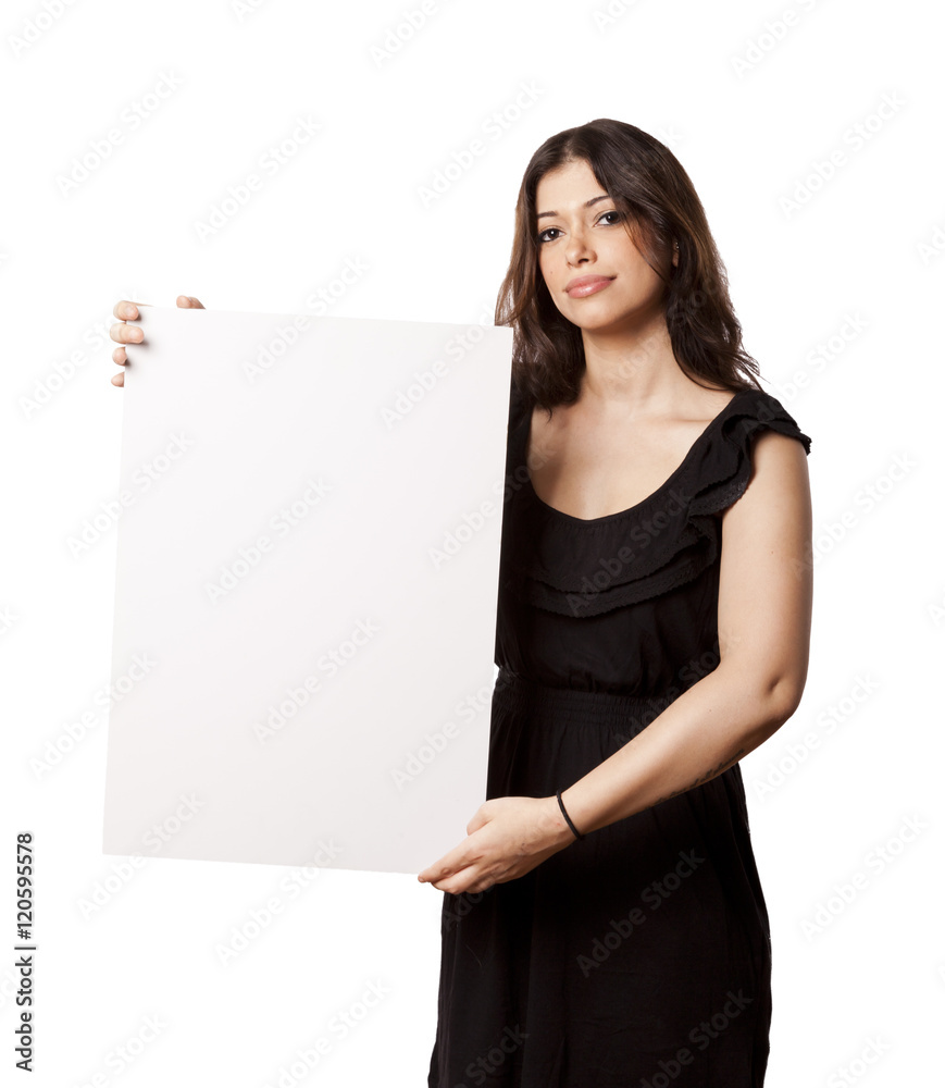 Isolated Happy Woman Holding Sign Isolated Happy Woman Holding Sign