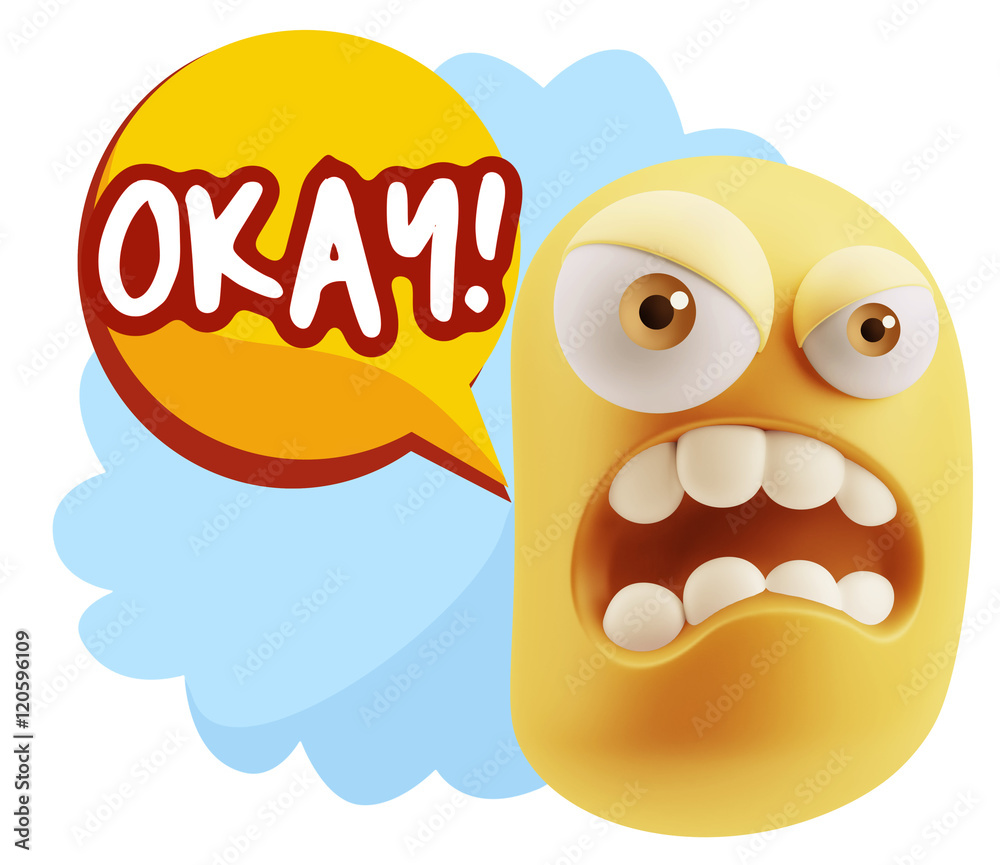 3d Illustration Angry Face Emoticon saying Okay with Colorful Sp 3d Illustration Angry Face Emoticon saying Okay with Colorful Sp
