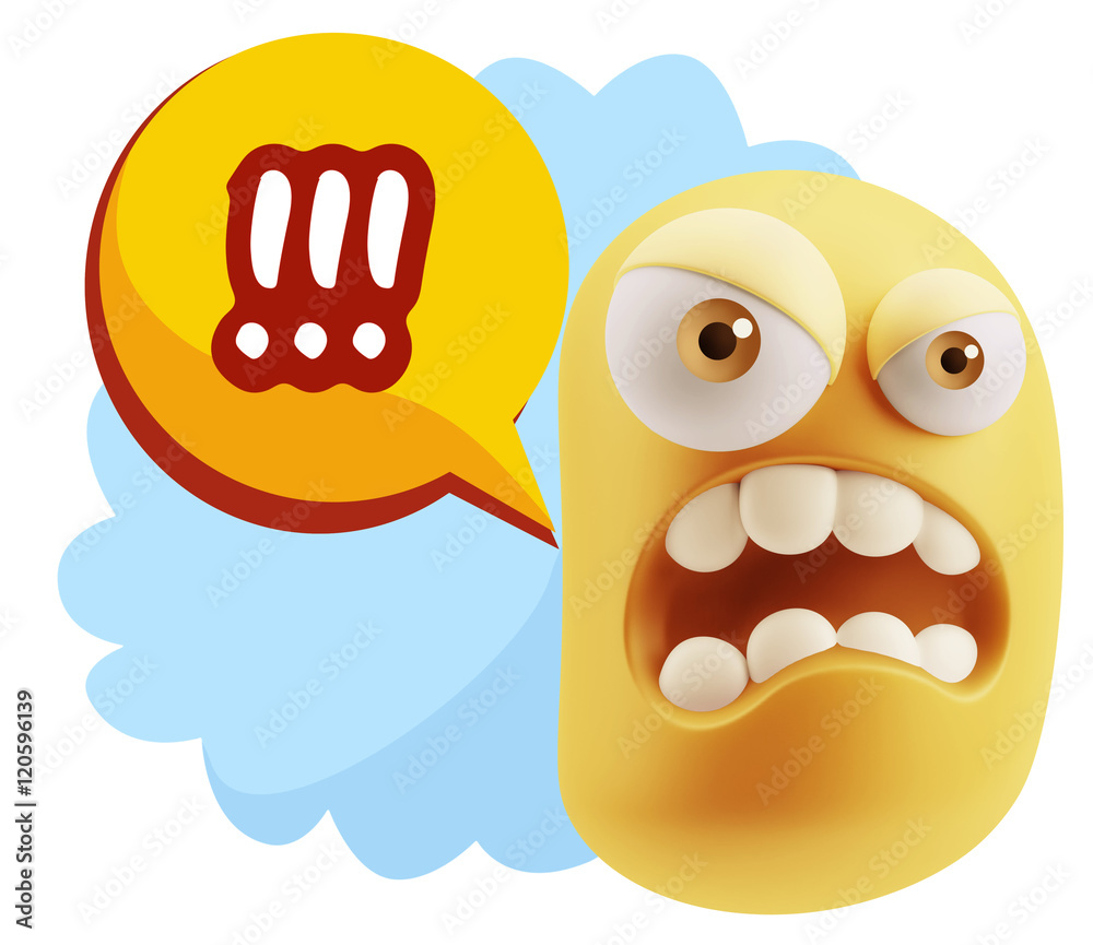 3d Illustration Angry Face Emoticon saying !!! with Colorful Spe 3d Illustration Angry Face Emoticon saying !!! with Colorful Spe