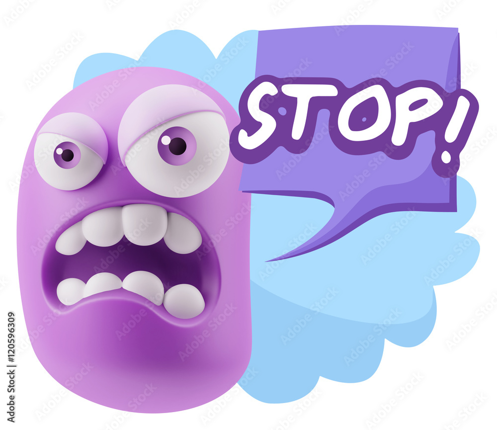 Obraz premium 3d Illustration Angry Face Emoticon saying Stop with Colorful Sp