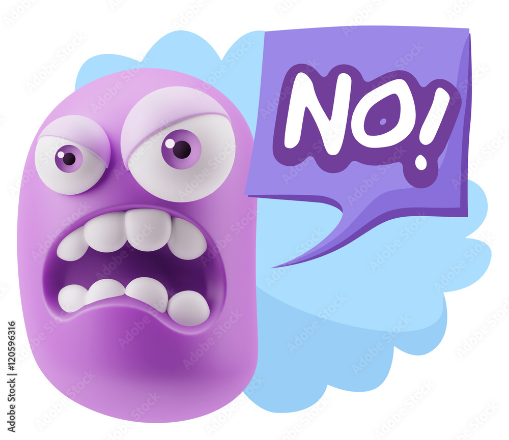 3d Illustration Angry Face Emoticon saying No with Colorful Spee 3d Illustration Angry Face Emoticon saying No with Colorful Spee