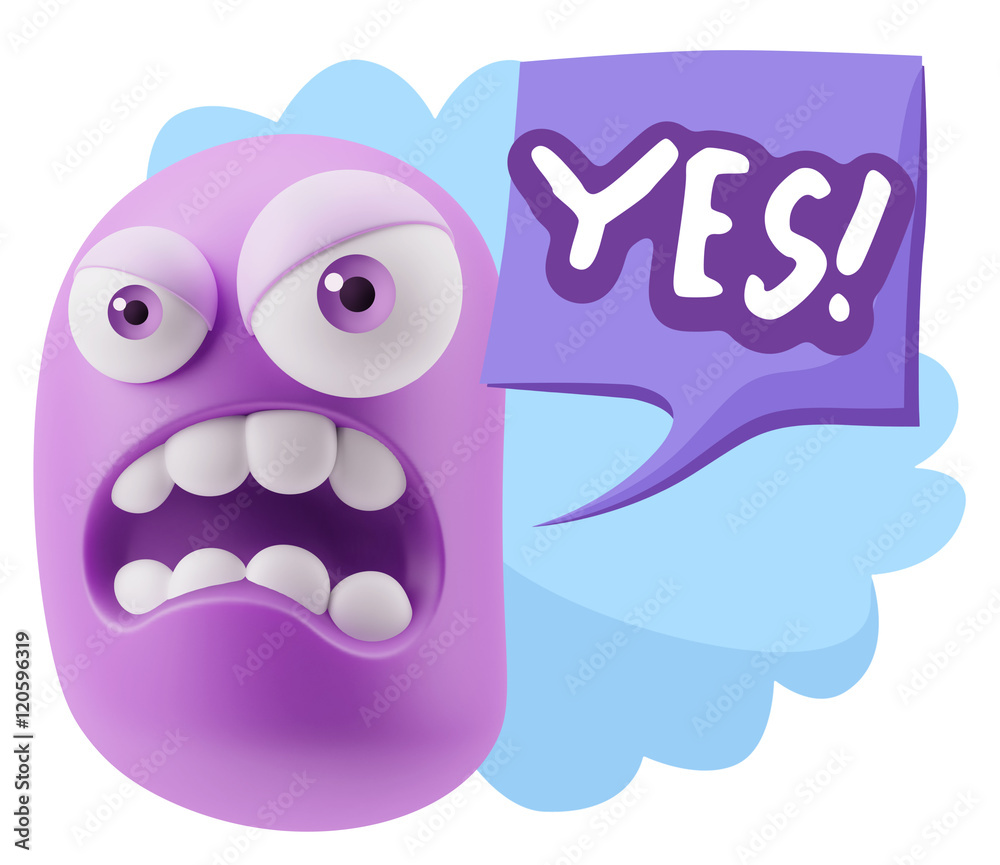 Obraz premium 3d Illustration Angry Face Emoticon saying Yes with Colorful Spe