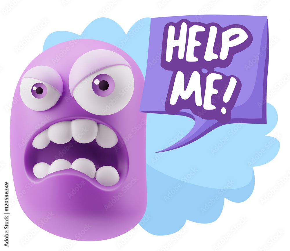 3d Illustration Angry Face Emoticon saying Help me with Colorful 3d Illustration Angry Face Emoticon saying Help me with Colorful