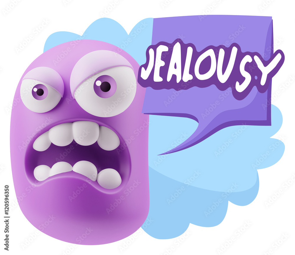 3d Illustration Angry Face Emoticon saying Jealousy with Colorfu