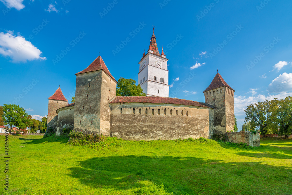 Medieval fortified church Harman (Hoonigburg) saxon village in Brasov city, Transylvania, Romania