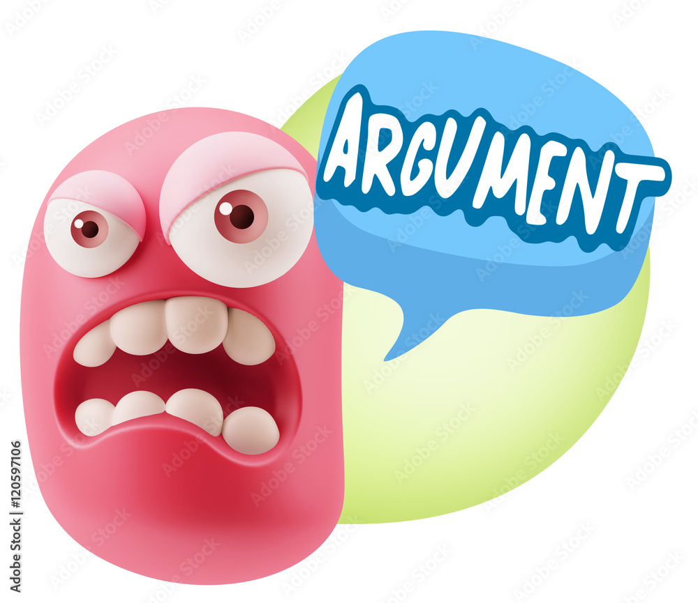 3d Illustration Angry Face Emoticon saying Argument with Colorfu