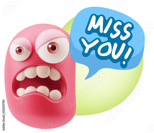 3d Illustration Angry Face Emoticon saying Miss You with Colorfu