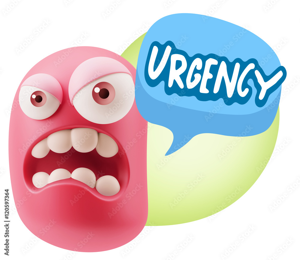 3d Illustration Angry Face Emoticon saying Urgency with Colorful 3d Illustration Angry Face Emoticon saying Urgency with Colorful