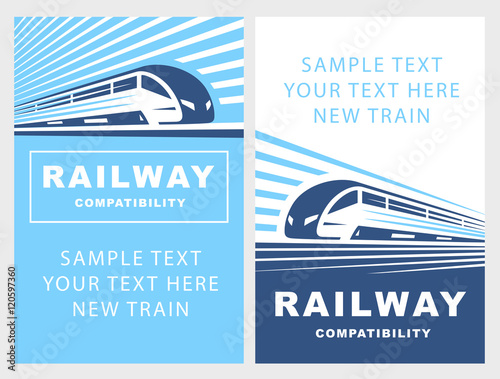 Train poster illustration on light background, emblem
