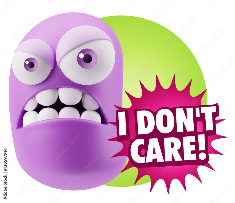 3d Illustration Angry Face Emoticon saying I Don't Care with Col 3d Illustration Angry Face Emoticon saying I Don't Care with Col