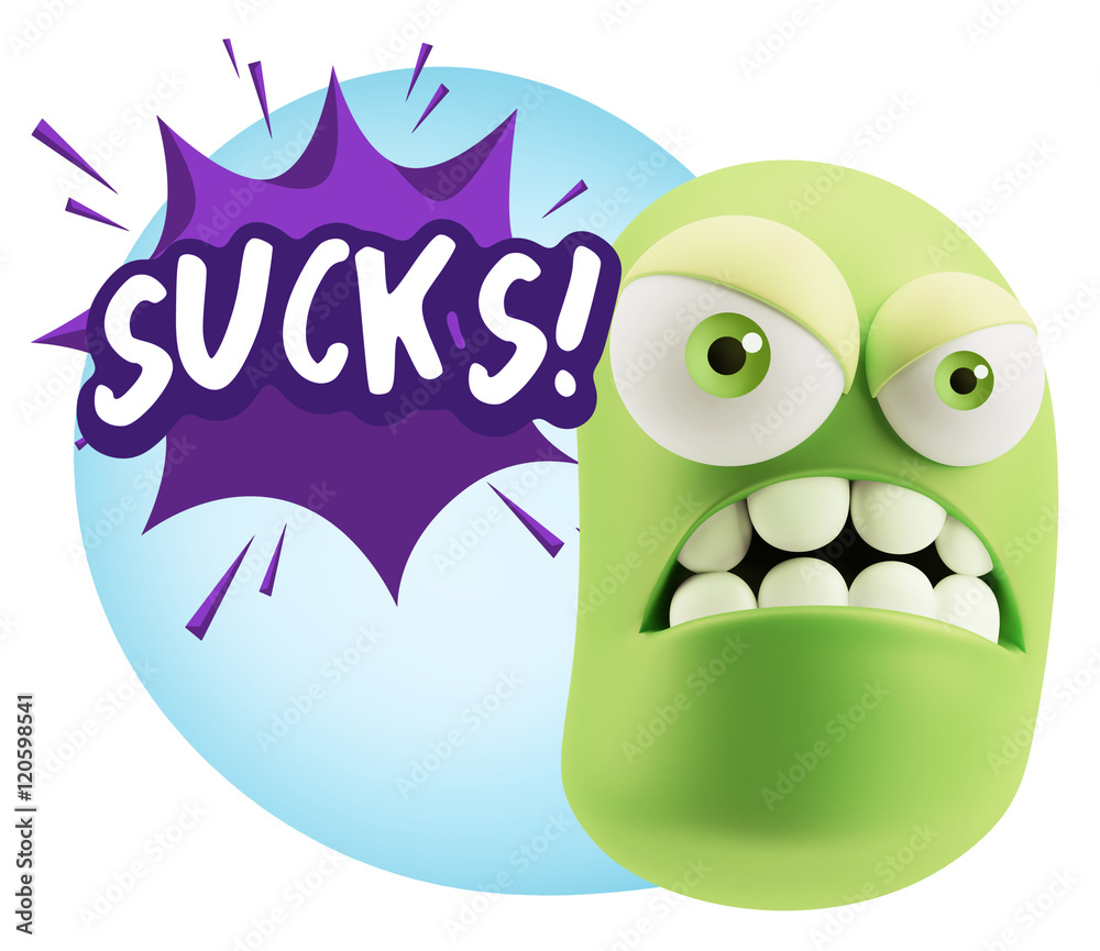Obraz premium 3d Illustration Angry Face Emoticon saying Sucks with Colorful S