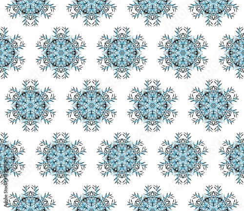 Christmas snowflakes. Vector seamless illustration. Blue, black.