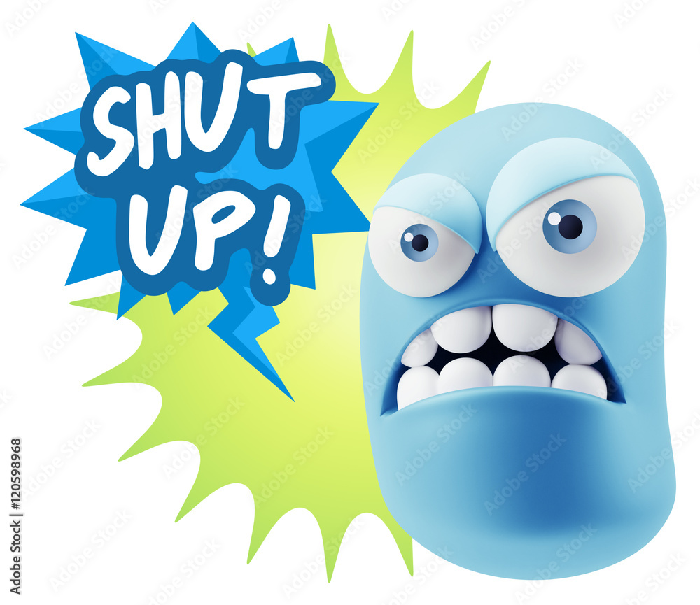 3d Illustration Angry Face Emoticon saying Shut Up with Colorful 3d Illustration Angry Face Emoticon saying Shut Up with Colorful
