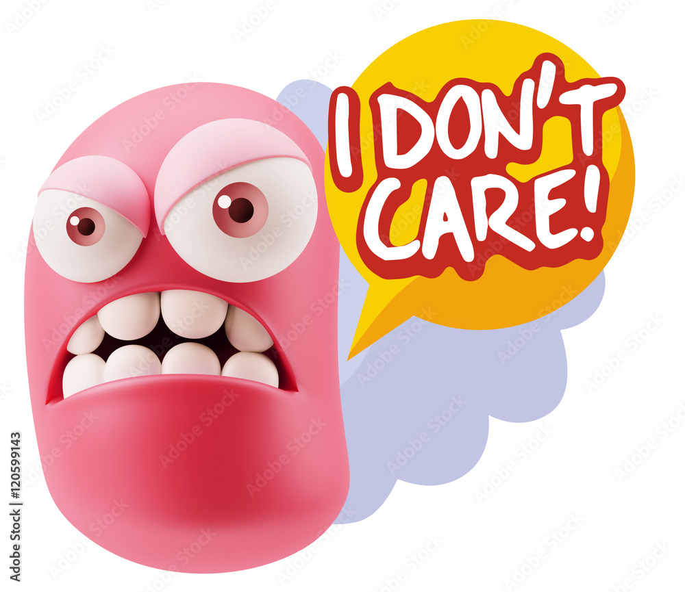 Obraz premium 3d Illustration Angry Face Emoticon saying I Don't Care with Col
