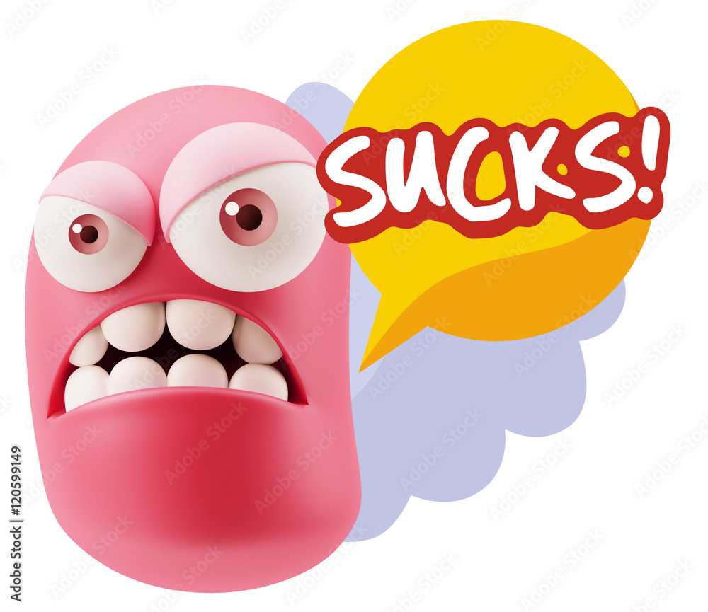 3d Illustration Angry Face Emoticon saying Sucks with Colorful S 3d Illustration Angry Face Emoticon saying Sucks with Colorful S